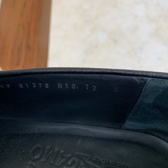Ferragamo black pebbled leather loafers. Silver buckle detail. Size 12. main image 6